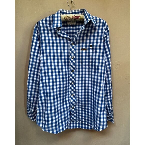 S' Landgwand Mens Cotton Blue Gingham Button Up Long Sleeve Shirt Medium 39/40